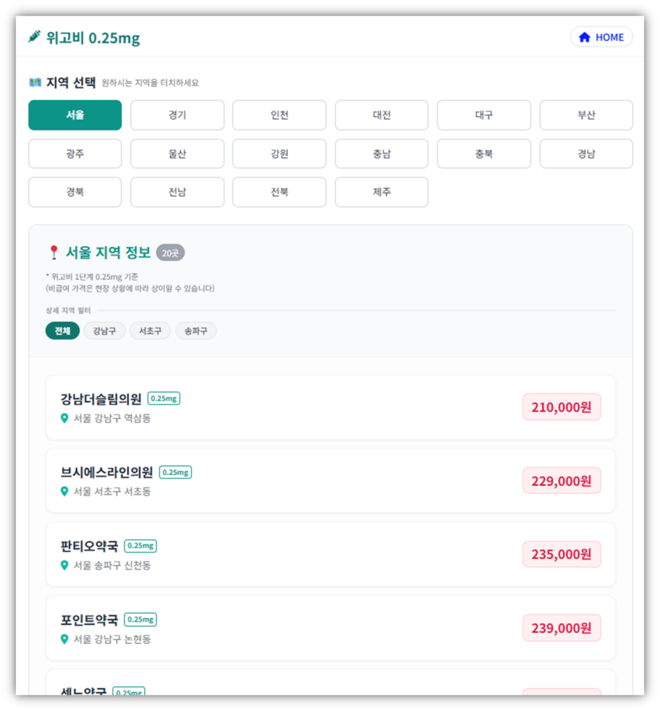 위고비 0.25mg 가격 저렴한 약국 (1단계)